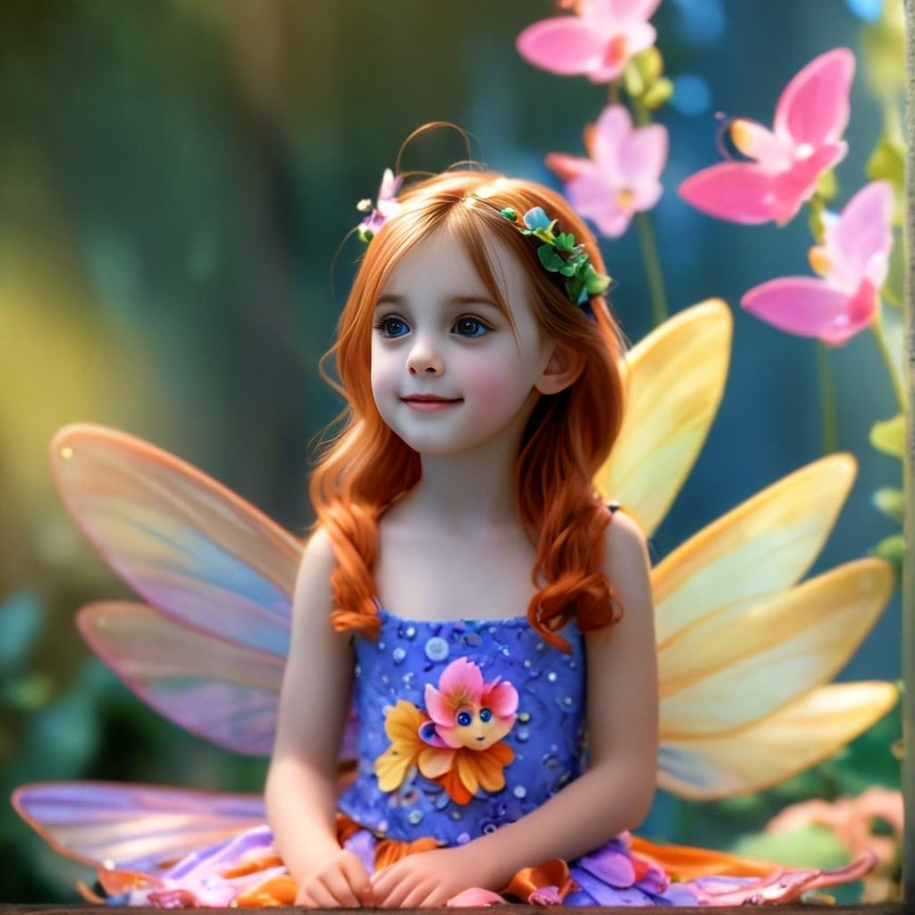 Personalized portrait of a girl dressed as a fairy in an enchanted forest.