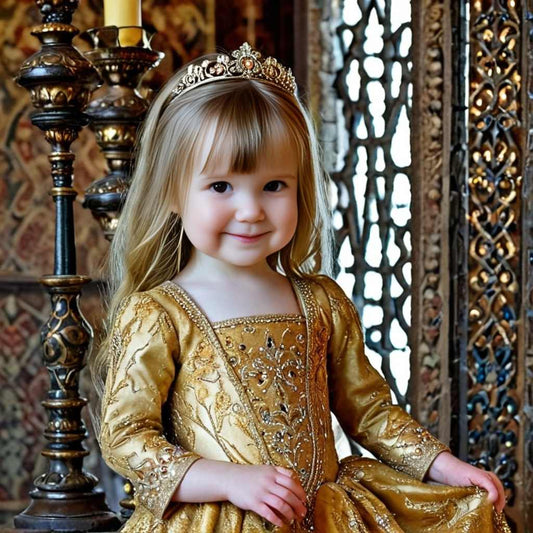 Personalized portrait of a toddler girl dressed as a pirate on a ship deck