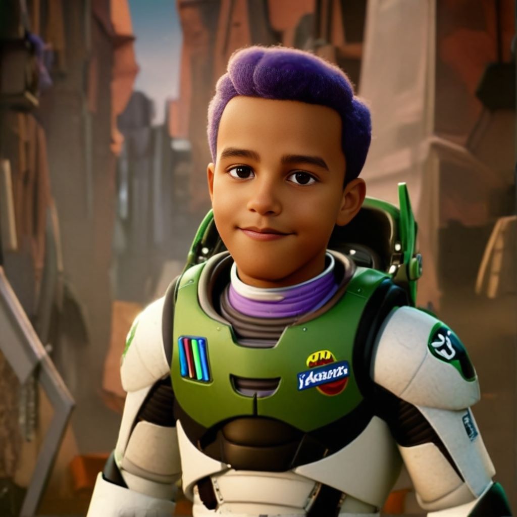 Personalized portrait of a boy dressed as Buzz Lightyear, ready to explore the galaxy