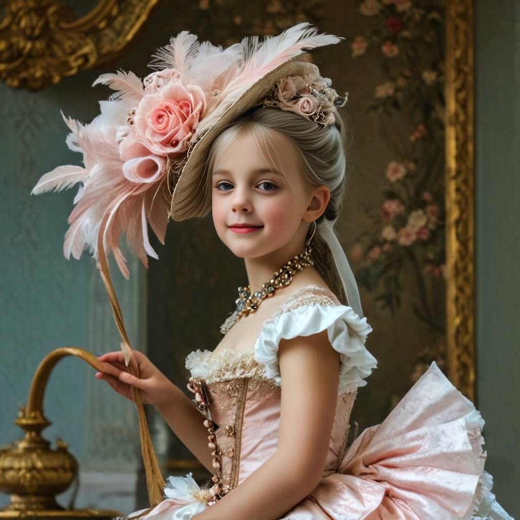 Personalized portrait of a toddler girl dressed as a pink princess in a royal castle setting.