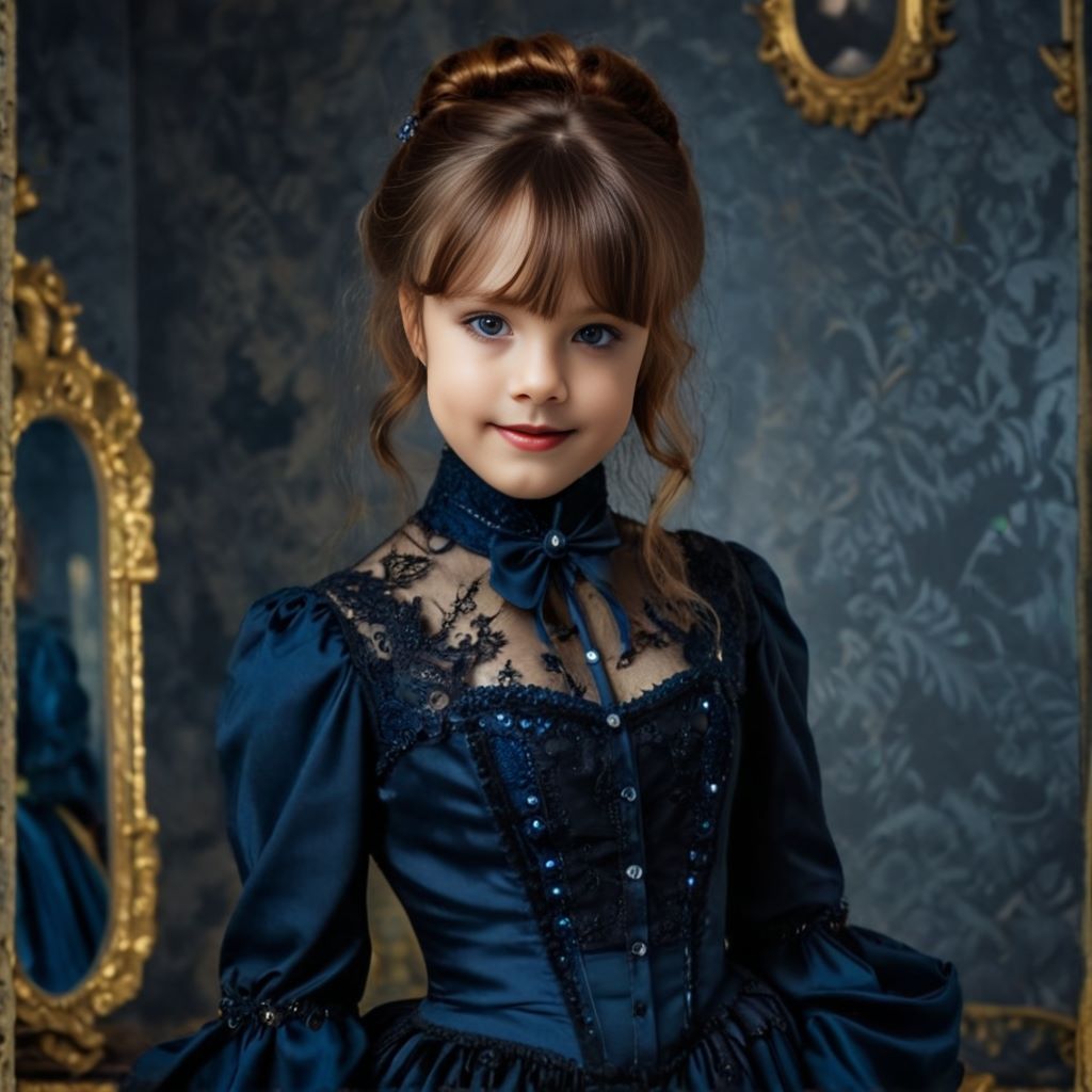 Personalized portrait of a girl dressed as a Victorian princess in an elegant royal gown.